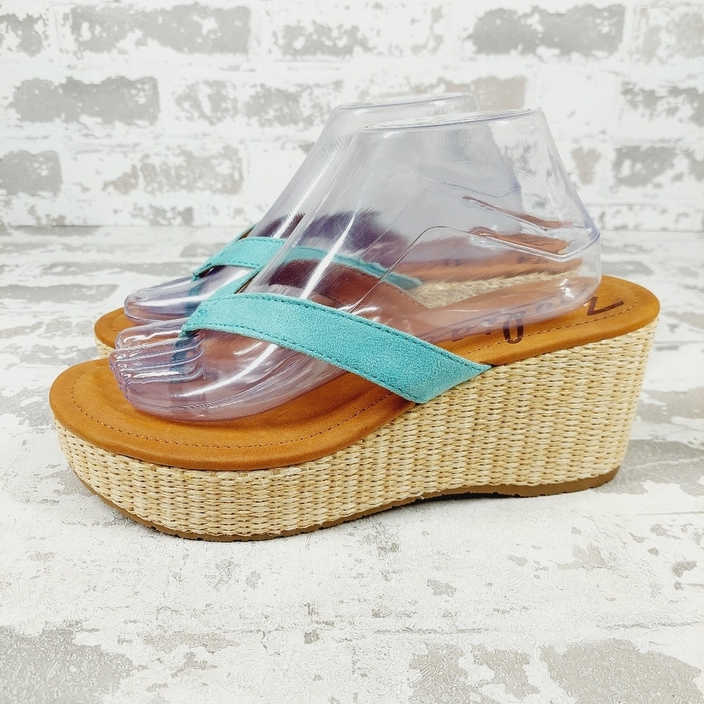 New Zodiac Rio Blue Platform Wedge Thong Sandals F995